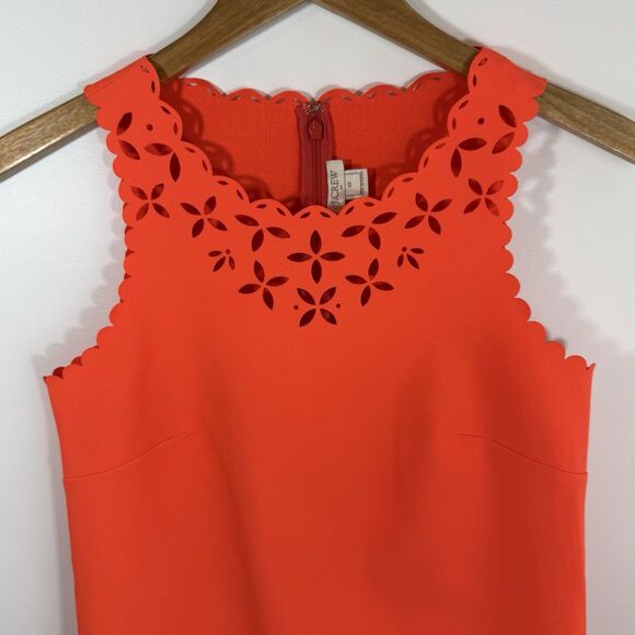 J. Crew Shift Dress 00 Orange Neon Scalloped Laser Cut - Picture 4 of 13